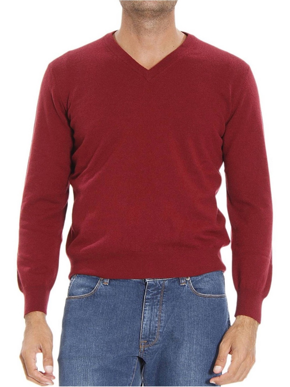Ermenegildo Zegna Men's V-Neck Cashmere Sweater in Deep Burgundy
